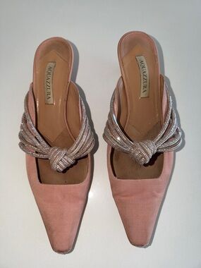 Aquazzura Blush Pink Knotted Beaded Mules